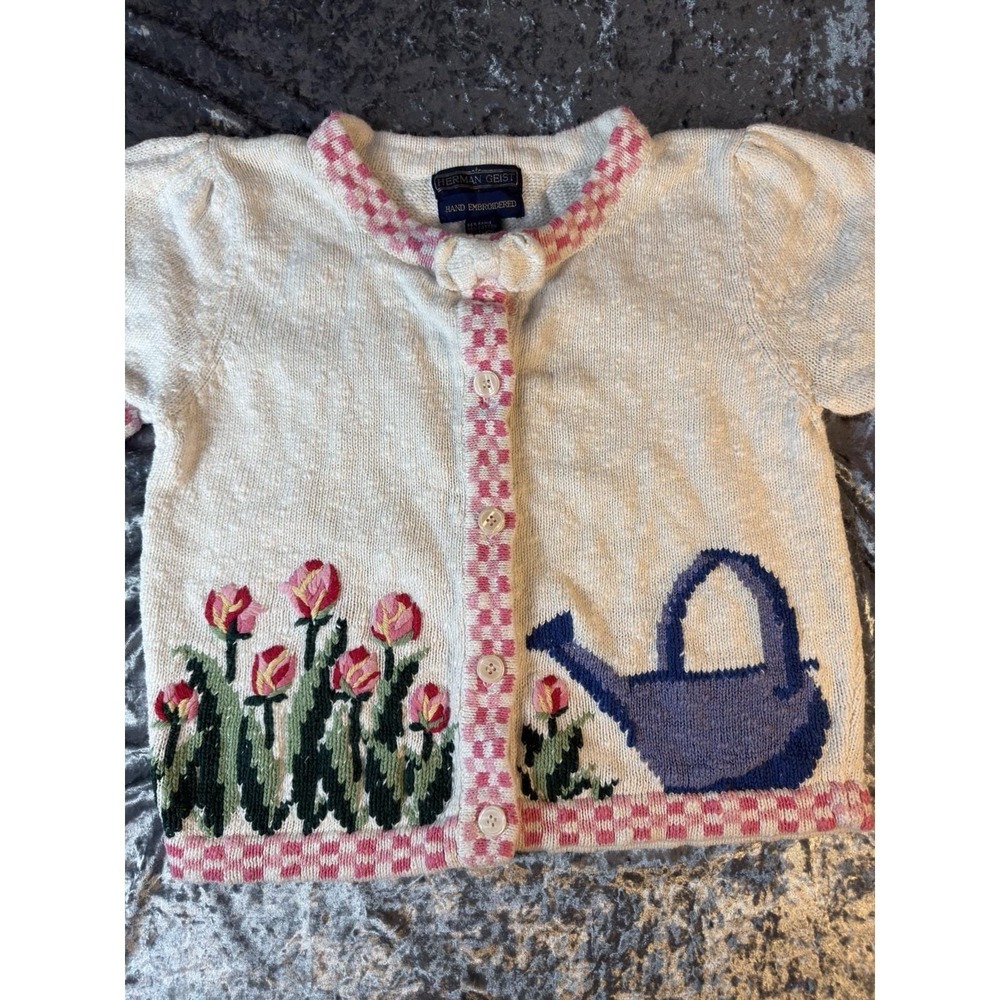 Vintage Herman Geist Hand Embroidered Garden Cardigan Sweater Cottagecore M